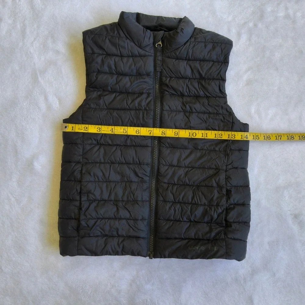 Lands' End Puffer Vest Kids Small 6-7 Black Quilted Full Zip Sleeveless Jacket